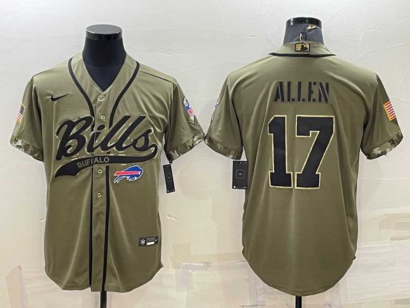 Mens Buffalo Bills #17 Josh Allen 2022 Olive Salute to Service Cool Base Stitched Baseball Jersey->buffalo bills->NFL Jersey